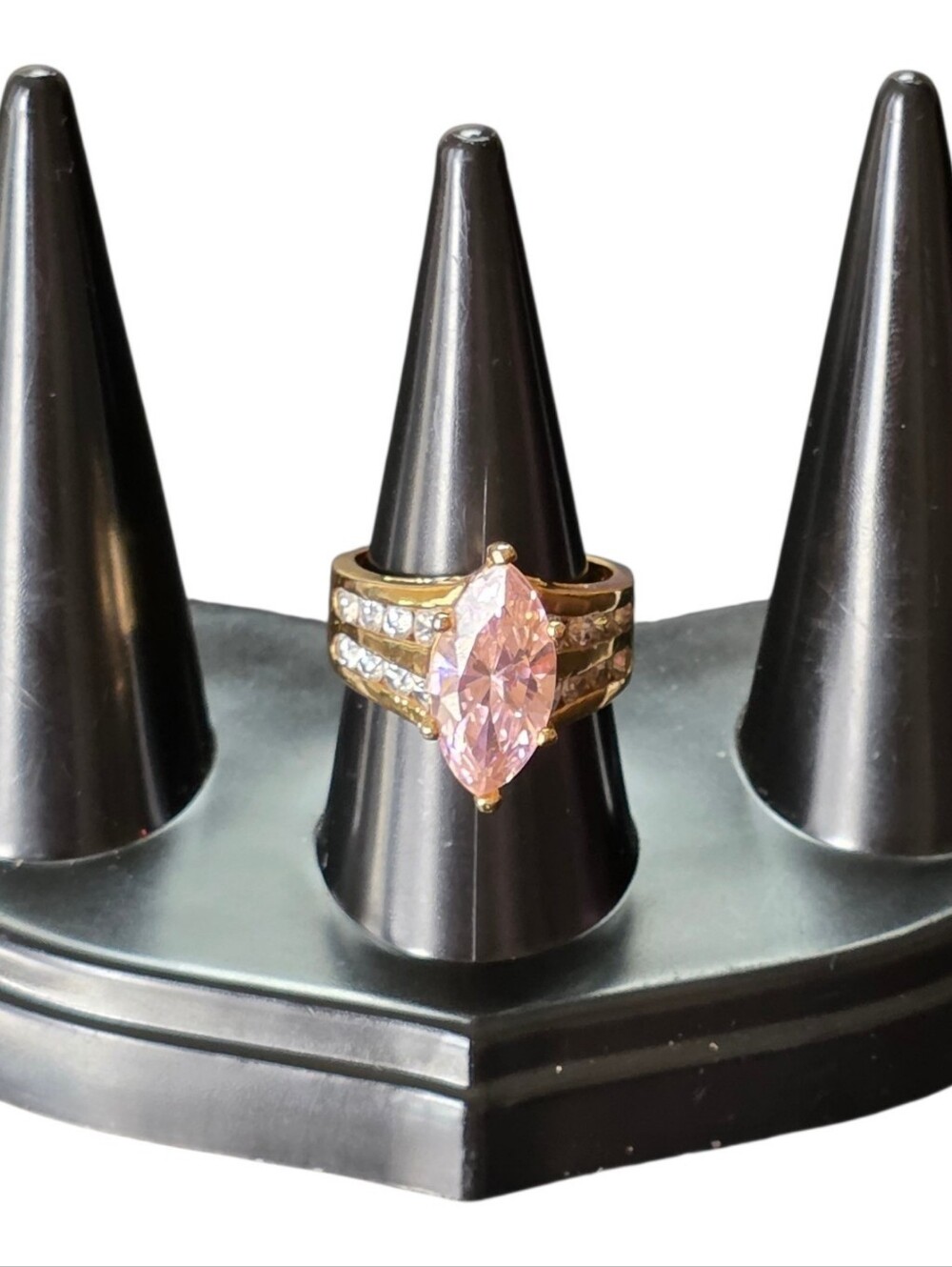 Gold-Tone Pink Marquise CZ Statement Ring